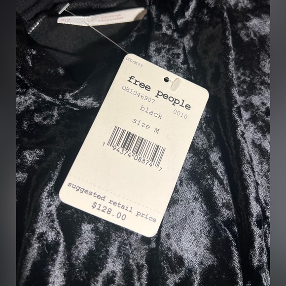 FREE PEOPLE Womens Kat Velvet Dress M Black Boho V Neck Lace Open Back NWT - Picture 9 of 12